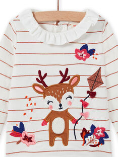 T-shirt à rayures col volanté et motif cerf fantaisie bébé fille MIFUNBRA / 21WG09M1BRA001