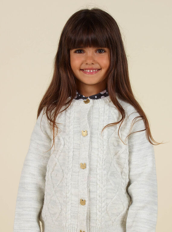 Cardigan maille écru à paillettes enfant fille MAHICAR / 21W901U1CAR003
