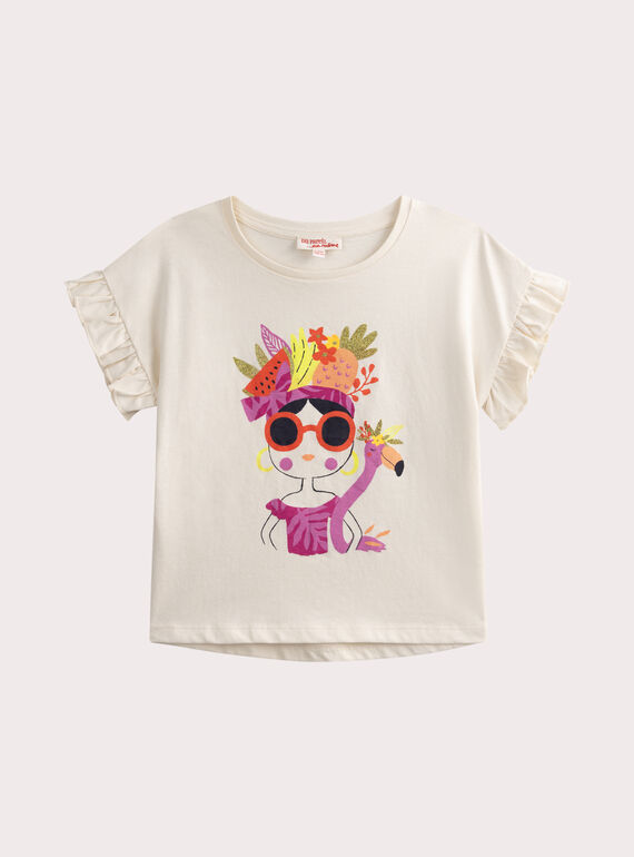 T-shirt écru à volants avec animation  WALITI2 / 25S901T1TMC003
