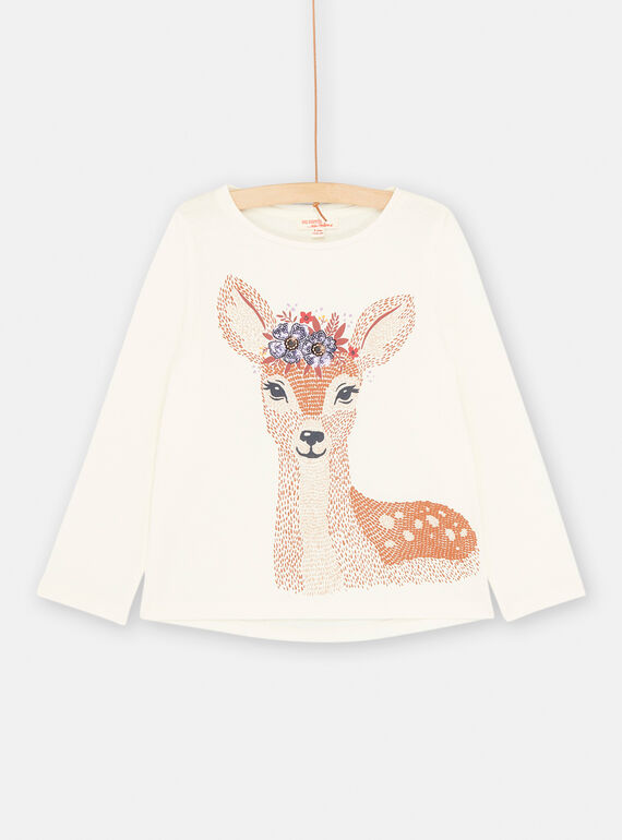 T-shirt écru à motif biche pour fille SAKHOTEE2 / 23W901Q2TML001