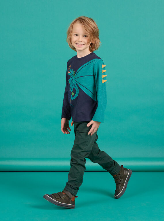 Pantalon en sergé vert foncé enfant garçon MOTUPAN2 / 21W902K2PANG618