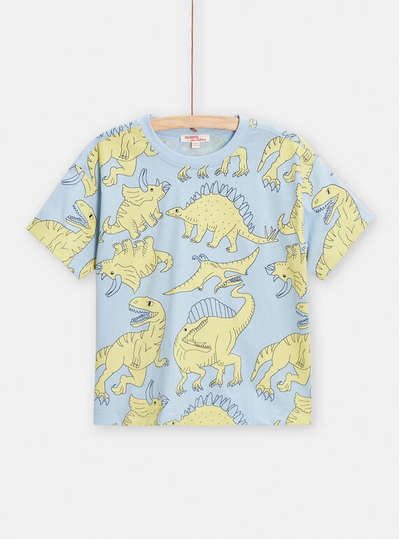 T-shirt bleu ciel animation dinosaure pour garçon TOJOTIAOP2 / 24S902B2TMCC218