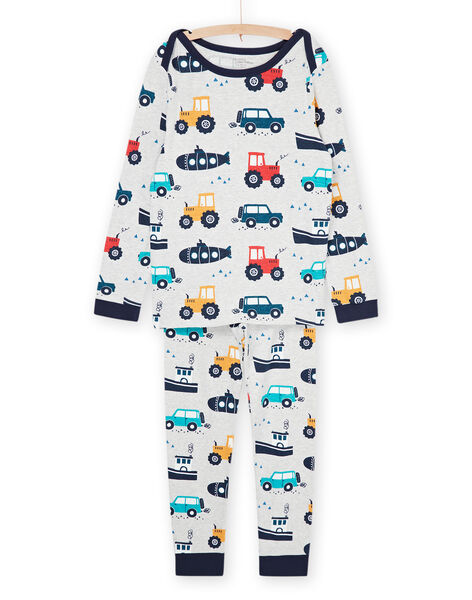 Pyjama gris chiné à imprimé tracteurs, voitures, bateaux et sous-marin REGOPYJAUTO / 23SH1253PYJJ922