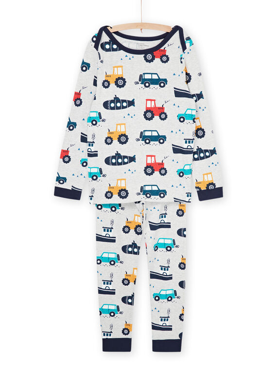 Pyjama gris chiné à imprimé tracteurs, voitures, bateaux et sous-marin REGOPYJAUTO / 23SH1253PYJJ922