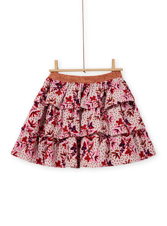 Jupe à volants en velours côtelé imprimé fleuri enfant fille MACOMJUP2 / 21W901L1JUPD329