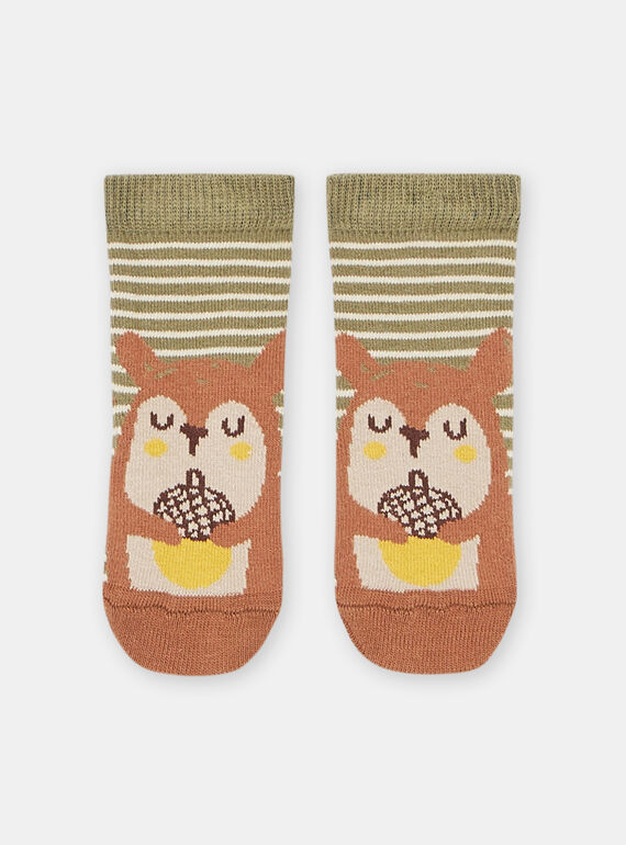 Chaussettes vert olive à motif écureuil bébé garçon SYUCOUCHO / 23WI10B3SOQ633