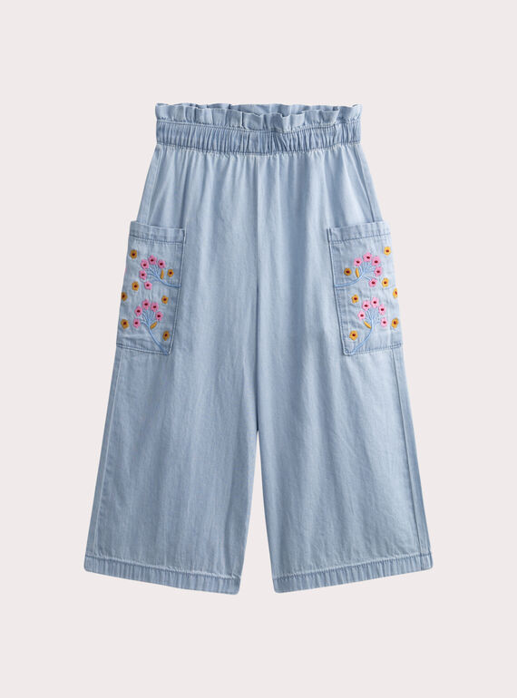 Pantalon brodé en denim léger bleu clair WAPRIPANT / 25S901S1PANP272