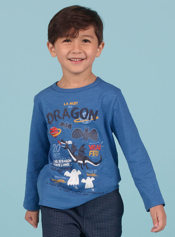 T-shirt bleu motif dragon enfant garçon MOPLATEE2 / 21W902O1TML221