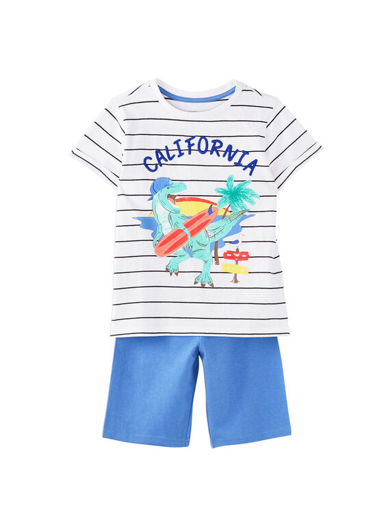Pyjama court enfant garçon bleu et écru JEGOPYCALI / 20SH12U3PYJ001