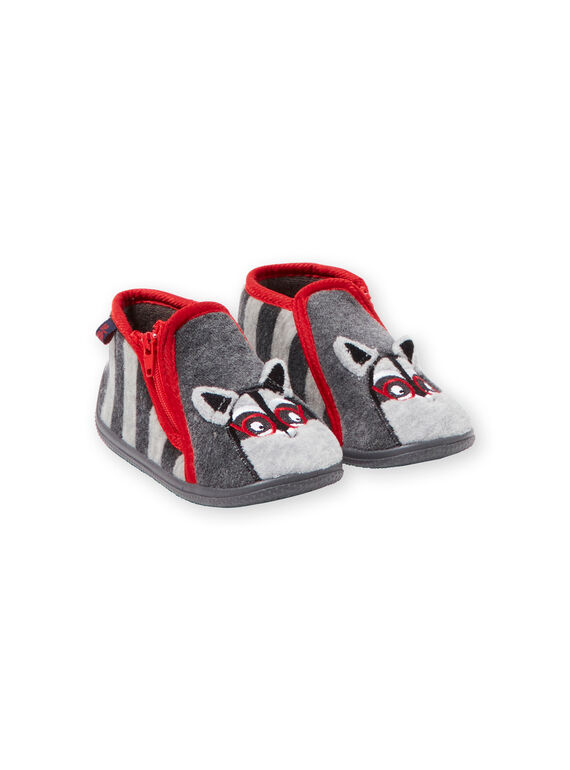 Chausson velours gris et rayures bébé garçon  GBGBOTRAT / 19WK38Z1D0A940