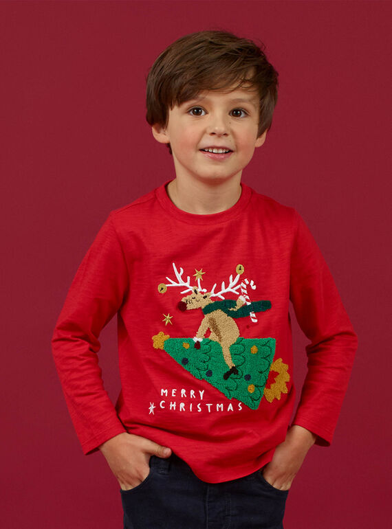 T-shirt de Noël rouge brodé enfant garçon MONOTEE / 21W902Q1TMLF518
