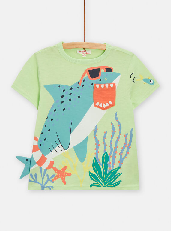 T-shirt vert animation requin pour garçon TORYTI4 / 24S902U4TMC603