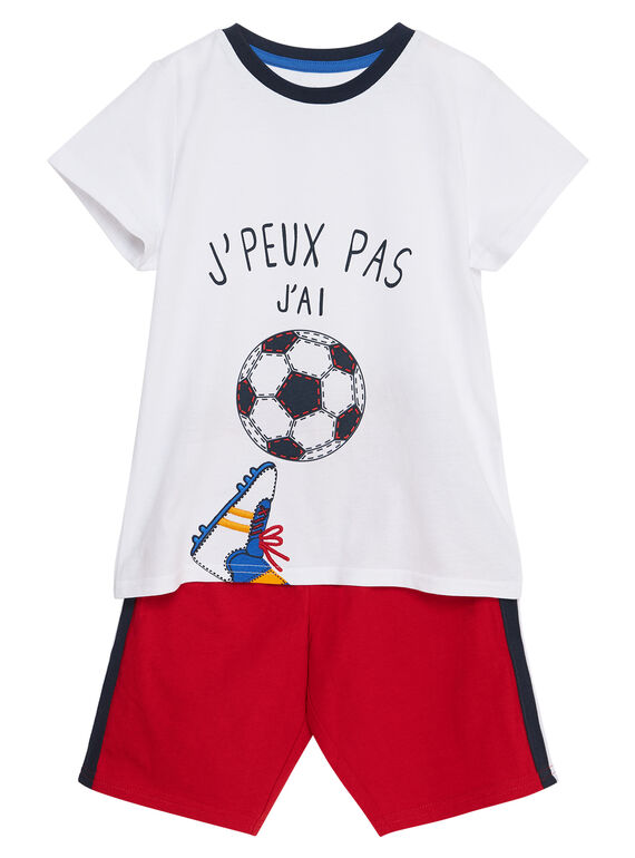 Pyjama court enfant garçon blanc et rouge JEGOPYCFOOT / 20SH12U9PYJ000