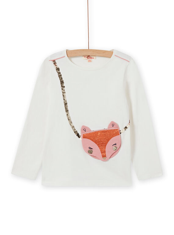 T-shirt écru animation renard et sequins réversibles enfant fille MASAUTEE1 / 21W901P2TML001