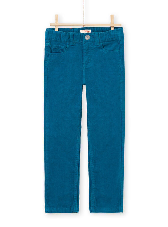 Pantalon bleu canard en velours enfant garçon MOJOPAVEL1 / 21W90213PAN714