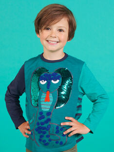 T-shirt bleu turquoise à sequins réversibles enfant garçon MOTUTEE1 / 21W902K5TML714