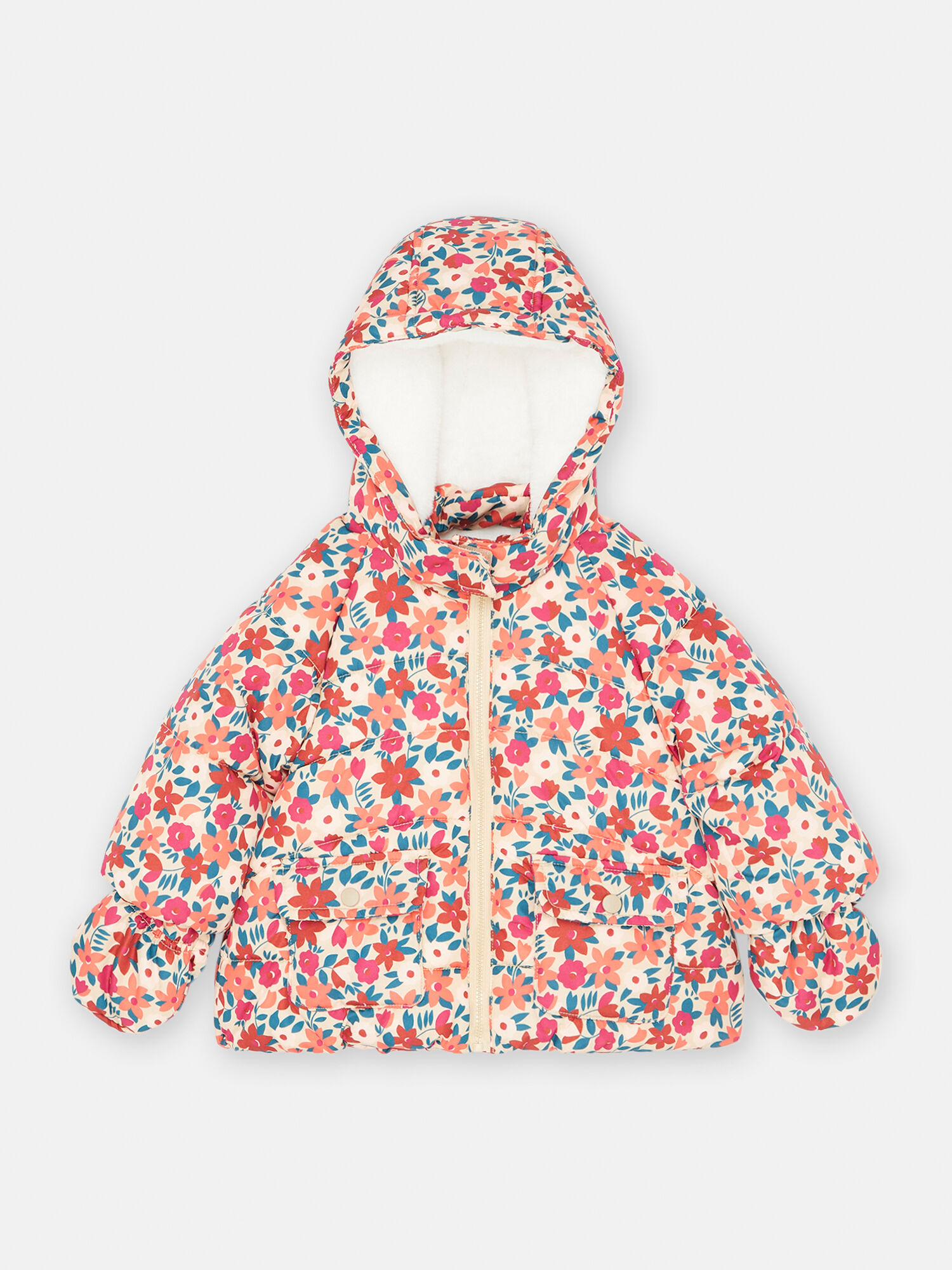 Doudoune beige a imprime fleuri bebe fille Manteau Blouson Pilote DPAM