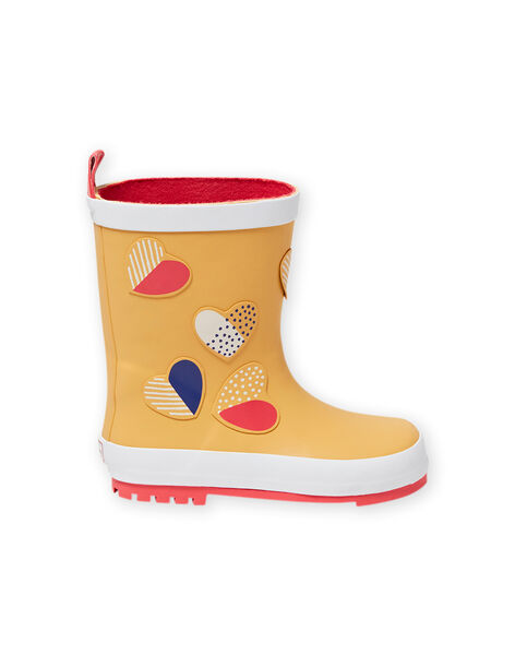 Bottes de pluie jaunes à motifs cœurs fantaisie enfant fille MAPLUICOEUR / 21XK3511D0C400