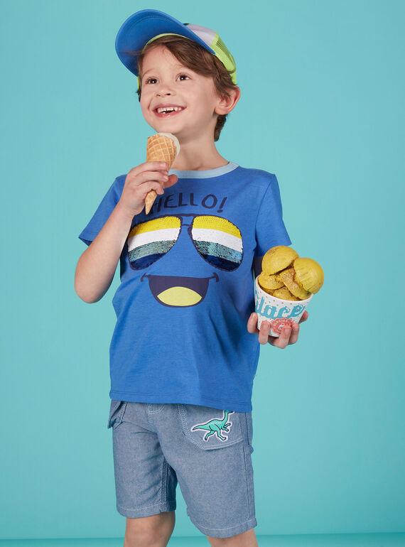 Tee shirt garçon bleu lunettes en sequins réversibles JOQUATI1 / 20S902R3TMCC201