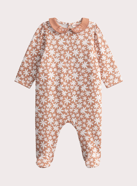 Grenouillère écrue à fleurs pour bébé fille WEFIGREFLO / 25SH13B2GRE003