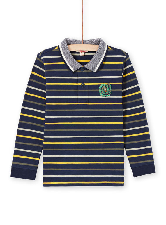 Polo manches longues bleu nuit à rayures enfant garçon MOKAPOL / 21W902I1POL705