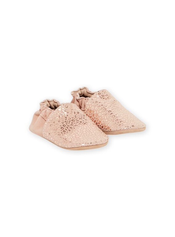 Chaussons cuir souple rose imprimé léopard bébé fille MICHOPRINT / 21XK3724D3S030