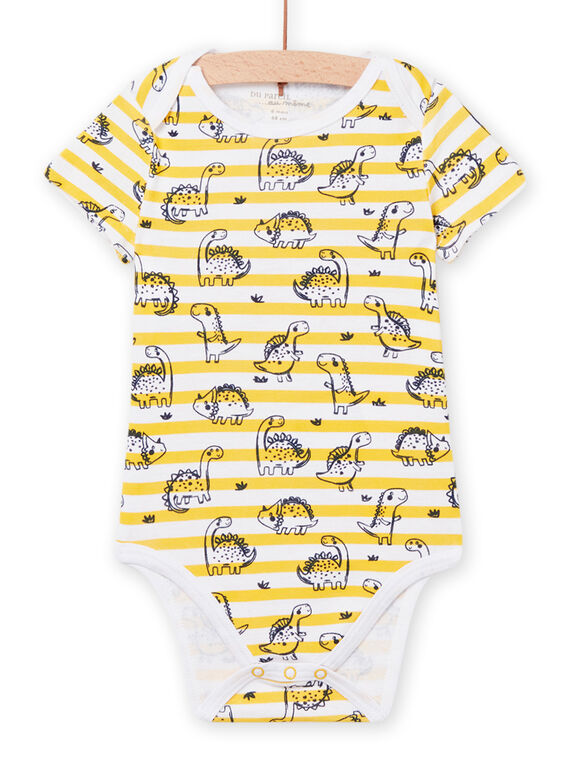 Body blanc à rayures jaunes imprimé dinosaure bébé garçon NEGABODINO / 22SH14I8BDL000