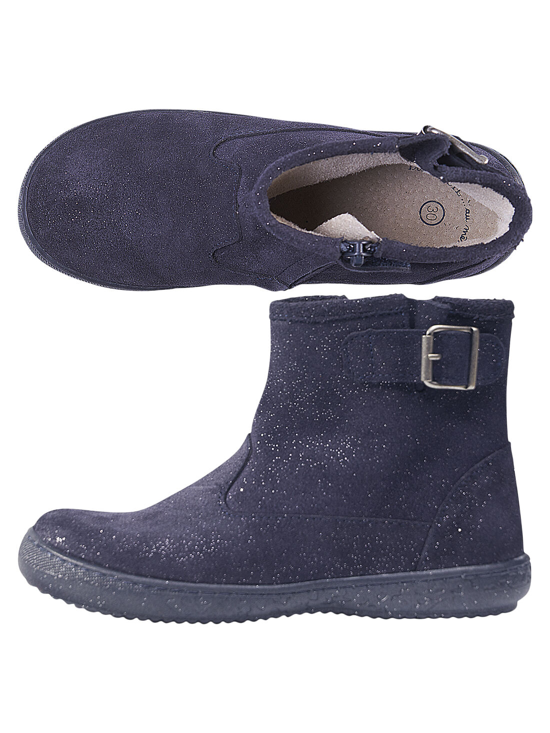 Boots cro te de cuir paillettes marine enfant fille