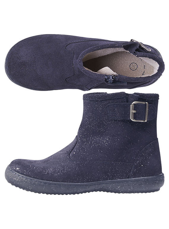 Boots croûte de cuir paillettes marine enfant fille  GFBOOTMATER / 19WK35I7D0D070