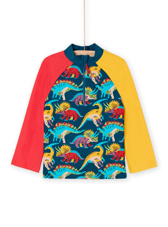 T-shirt de bain anti-UV turquoise à motif dinosaures RYOMERUVTIDIN / 23SI02R1TUVC217