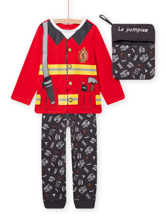 Ensemble pyjama T-shirt et pantalon motif pompier et pochette assortie enfant garçon NEGOPYJMAN4 / 22SH12F3PYG505