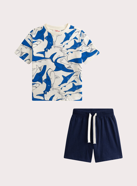 Ensemble t-shirt imprimé requins et short  bleu marine WOPLAENS4 / 25S902O1ENS005