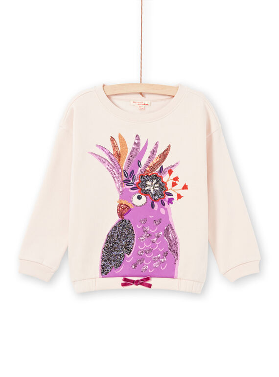 Sweatshirt rose pâle animation perroquet enfant fille MAPASWEA / 21W901H1SWED319