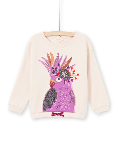 Sweatshirt rose pâle animation perroquet enfant fille MAPASWEA / 21W901H1SWED319