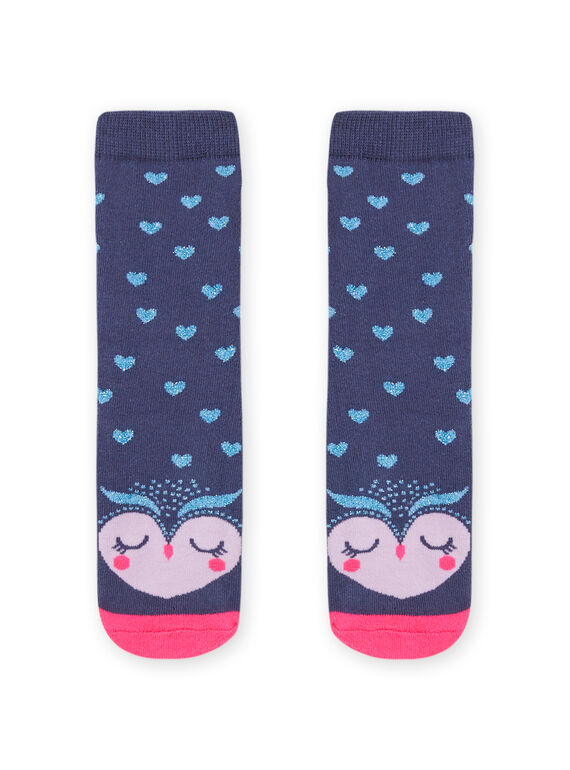 Chaussettes bouclettes bleues motif hibou enfant fille MYAPLACHO / 21WI01O1SOQC202