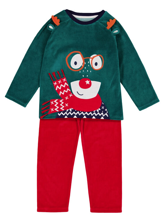 Pyjama de Noël en velours vert et rouge enfant garçon GEGOPYJNO1 / 19WH12T2PYJG614