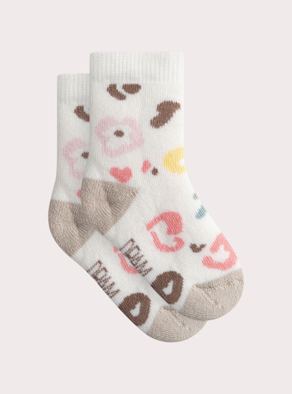 Chaussettes ivoire imprimé naissance fille WOU2CHO1 / 25SF4081SOQ005