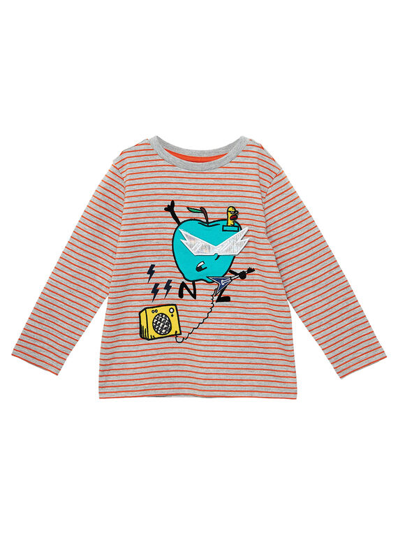 Tee shirt garçon manches longues micro rayé orange et gris JOVITEE2 / 20S902D2TML943