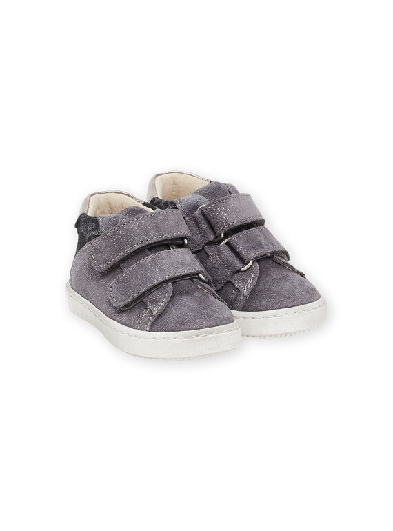 Baskets montantes en croûte de cuir gris pailleté et imprimé léopard PIBASLEO / 22XK3781D3P940