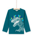 T-shirt manches longues bleu à motif tyrannosaure enfant garçon MOTUTEE6 / 21W902K6TML714
