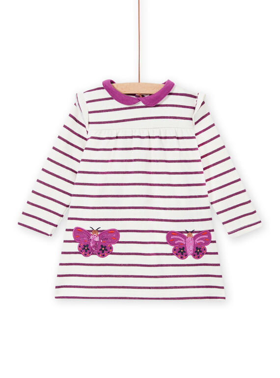 Robe à rayures poches papillons bébé fille MIPAROB2 / 21WG09H5ROB712