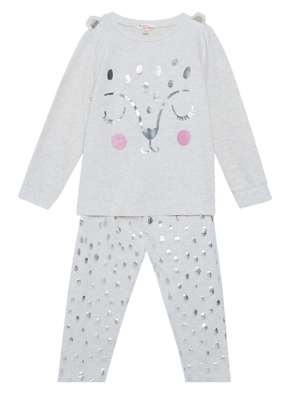 Pyjama beige chiné en french terry enfant fille JEFAPYJPAN / 20SH11C1PYJ006