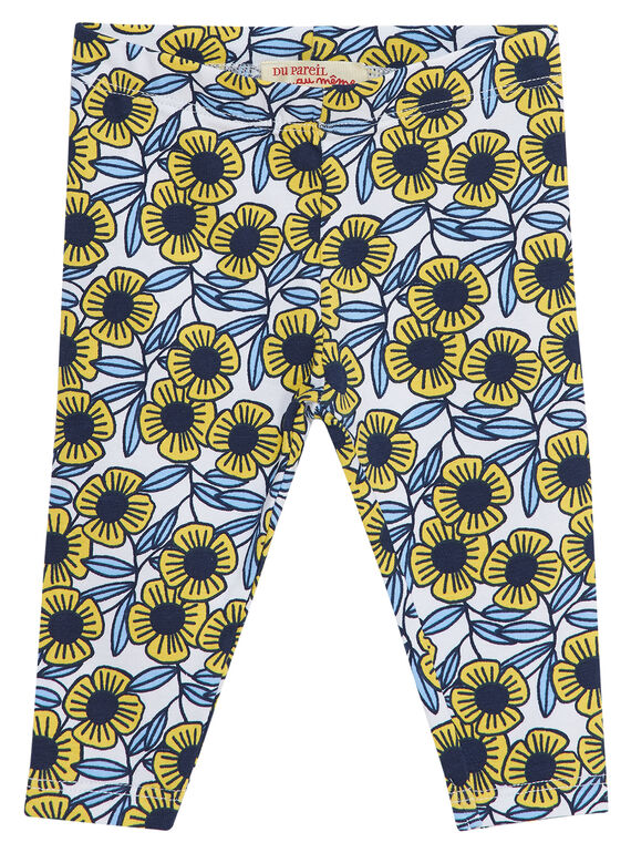 Legging bébé fille avec fleurs bleues et jaunes JYITROLEG2 / 20SI09F2CAL000