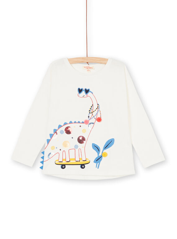 T-shirt écru motif dinosaure fantaisie enfant fille LAHATEE / 21S901X1TML001