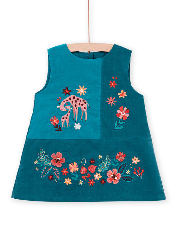 Robe verte sans manches à broderies fleuries et girafes PIPRIROB1 / 22WG09P1ROB714