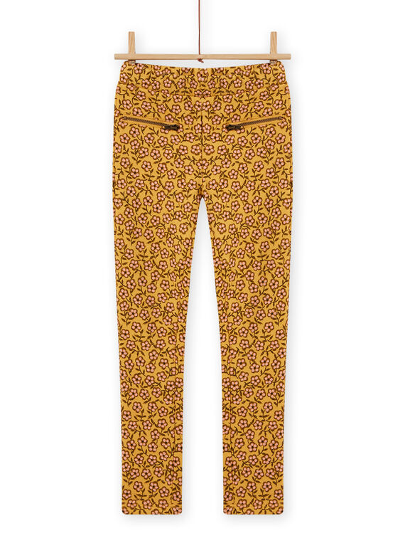 Pantalon fourré jaune imprimé fleurs enfant fille MASAUPANT1 / 21W901P2PANB107