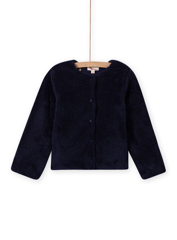 Cardigan réversible bleu nuit en fausse fourrure enfant fille MAJOCARF1 / 21W90114CARC205
