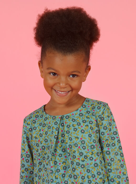 Blouse manches longues vert clair à imprimé fleuri enfant fille MAKATEE5 / 21W901I5TML612