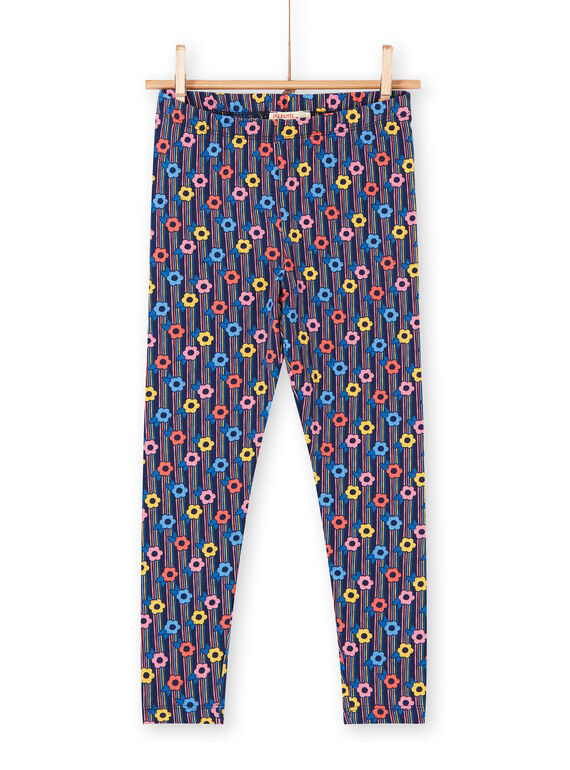Caleçon bleu marine à rayures imprimé fleuri enfant fille LYAHALEG / 21SI01X1CAL070