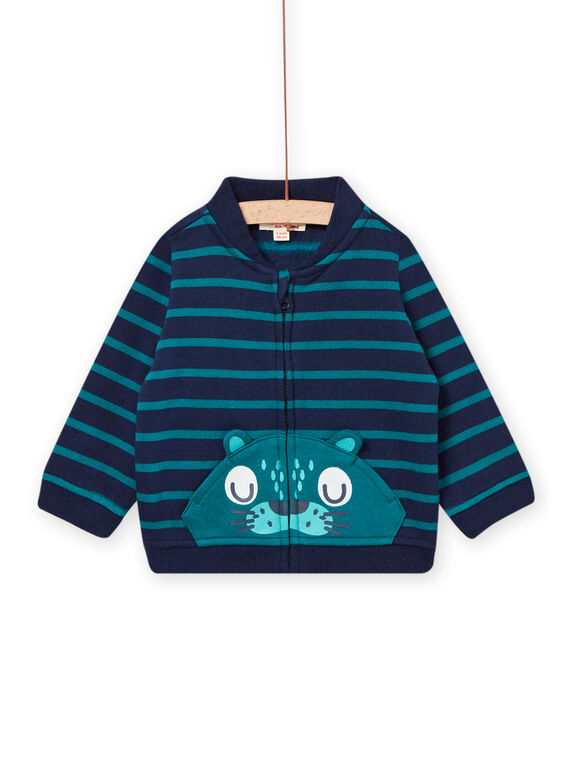 Gilet bleu nuit motif animal bébé garçon NUJOGIL3 / 22SG1061GIL705